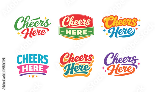 Clean modern holiday banner illustration displaying modern lettering logo set for Cheers Here, professional logo-style typography