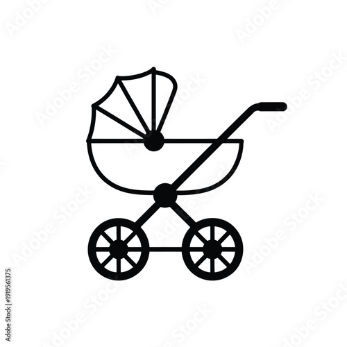A simple, iconic illustration of a baby carriage on a white background.
