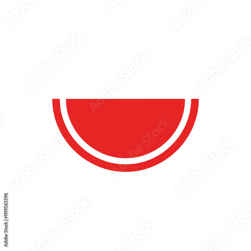 Red semicircle logo design element on white background.