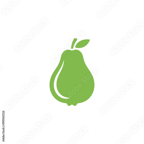 Simple green pear illustration on white background.