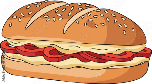 Delicious Sandwich with Sesame Seed Bun and Red Filling.