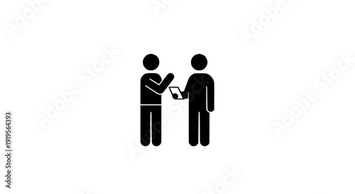 Two people reviewing document icon on gray background