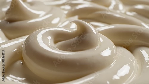 Close up of swirled white creamy substance texture ideal for food concepts