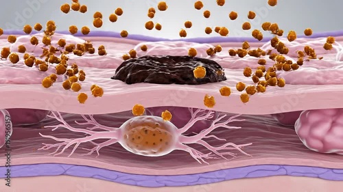 Tranexamic acid serum reducing melanin for skin brightening 3D animation
