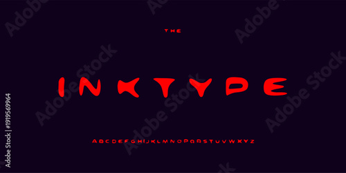 Inktype red blob display font alphabet, organic soft letters for modern titles, gaming logo, sci fi poster, app interface. Quirky display fonts for branding, web design. Vector illustration