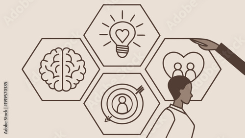 Man thinking with ideas around