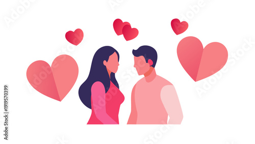 Couple surrounded by hearts