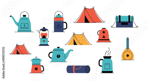 Camping equipment collection illustration