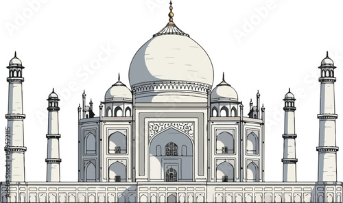 Taj Mahal Architecture Illustration Famous Indian Landmark