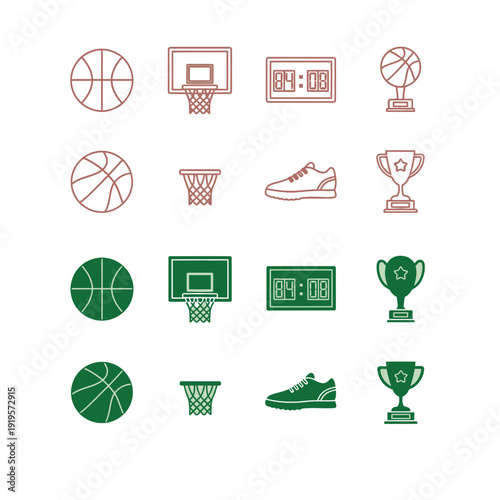 Basketball in red and green on white background hoop backboard scoreboard