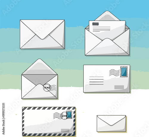 Emails and Postal Mail Envelopes Icons Set