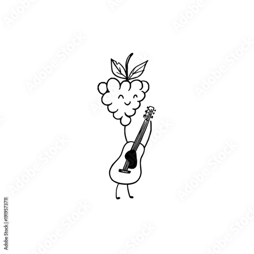 Smiling Peach Playing Guitar on White Background