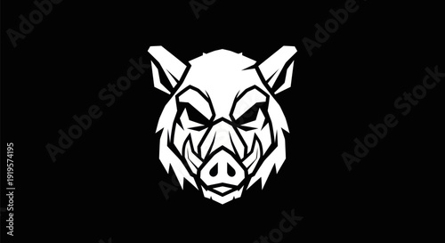 Stylized boar head graphic on black