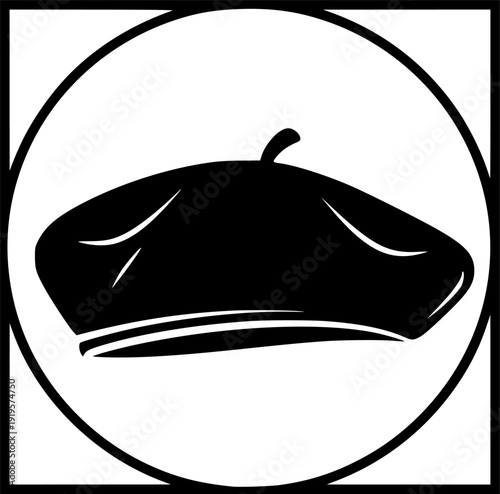 Beret hat vector black silhouette print design
