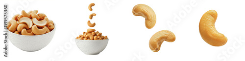 Photos Cashew nuts isolated on white background roasted cashews in white bowl falling c