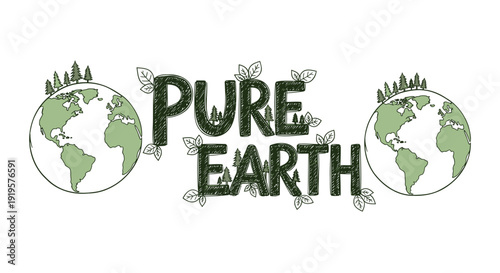 Environmental conservation logo with Pure Earth text, green earth icons, and leafy design elements.