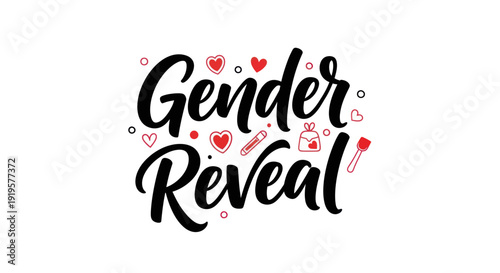 Gender reveal text design on white