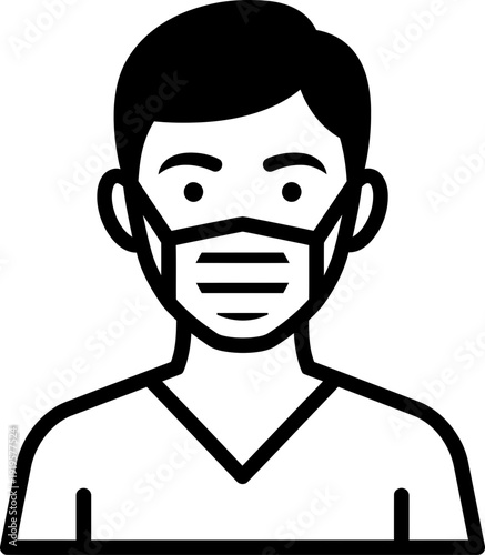 Outline style icon of a man wearing a protective face mask for public health and safety concept. COVID-19 pandemic prevention vector illustration