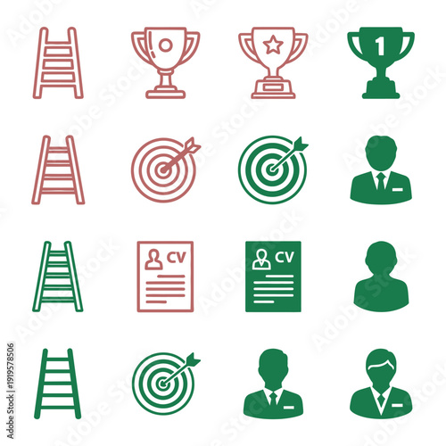 Green and red business achievement with people and targets