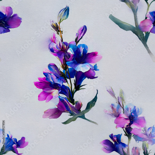 Beautifully Illustrated Floral Pattern with Vibrant Purple Flowers on Neutral Background