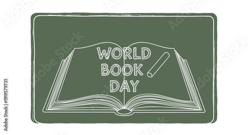 World Book Day green vector icon