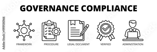 Governance Compliance web banner icon vector illustration concept for regulatory management with icons of framework, procedure, legal document, verification and administration.