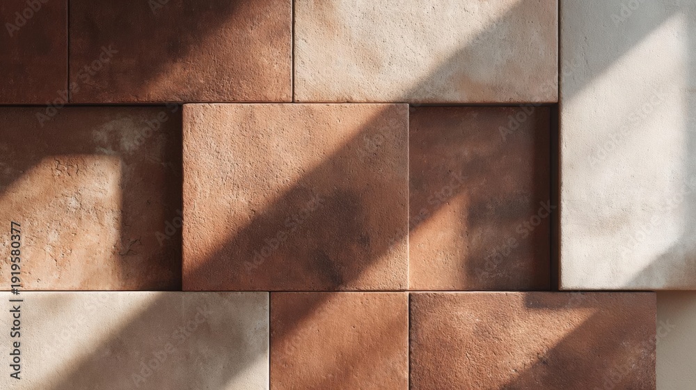 Fototapeta premium Close-up of a wall made up of square tiles. the tiles are arranged in a grid-like pattern, with each tile having a different color and texture.