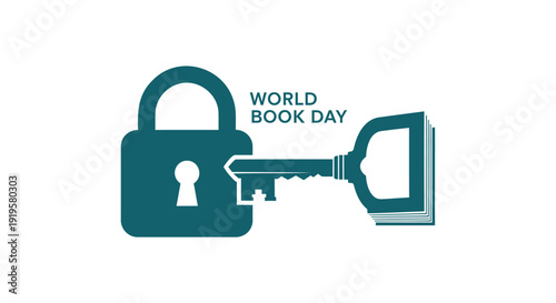 World Book Day icon set, lock and key symbol. Created in flat style with blue and teal colors