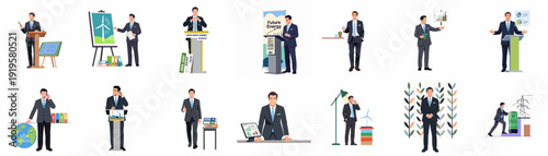 Business and Green Energy: Corporate Presentations, Policy Discussions, and Sustainable Solutions Illustrations.