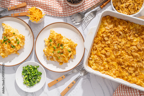 Obraz na płótnie Cheese and hashbrown breakfast bake