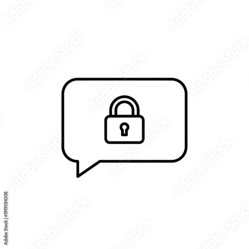 A minimalist vector graphic of a speech bubble with a locked padlock icon inside, symbolizing secure conversation or private messaging