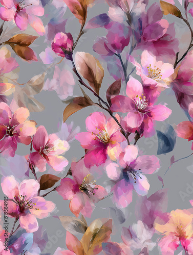 Soft Pink Cherry Blossom Floral Seamless Pattern
