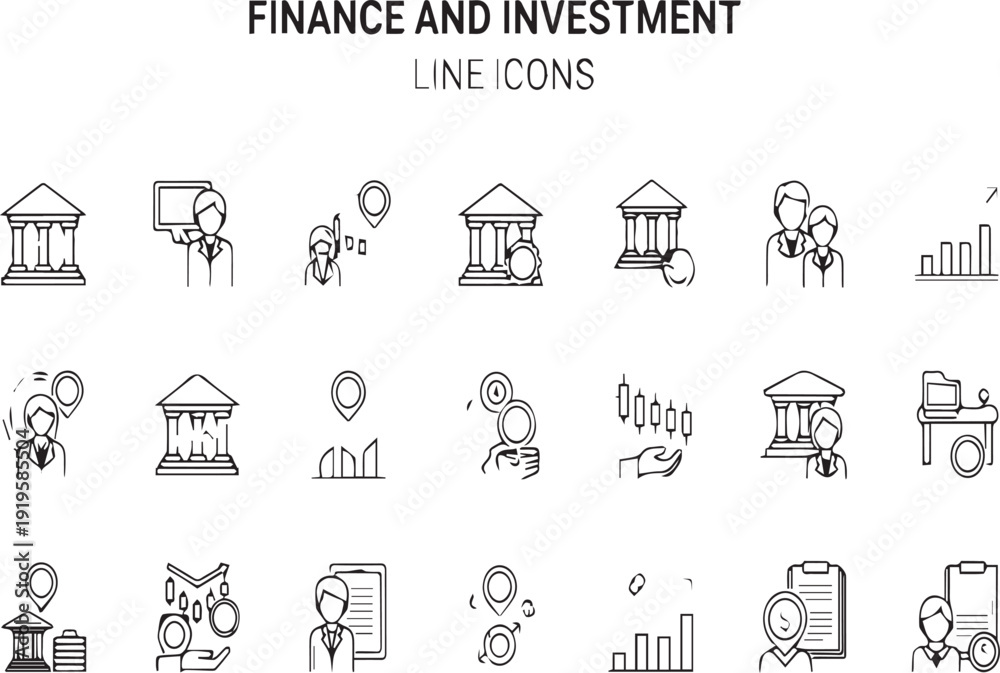 Fototapeta premium Finance and investment line icons set