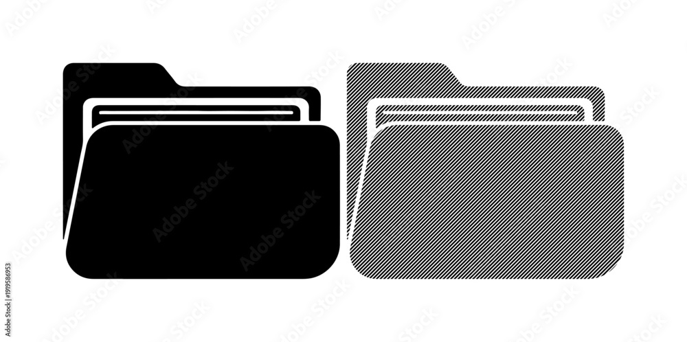 Obraz premium Two stylized file folders, one black and one gray, representing organization and data management.