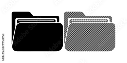 Two stylized file folders, one black and one gray, representing organization and data management.