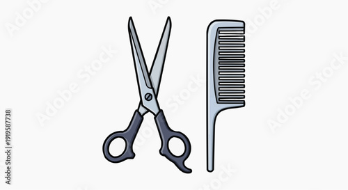 Illustration of hairdressing tools showing a comb and scissors