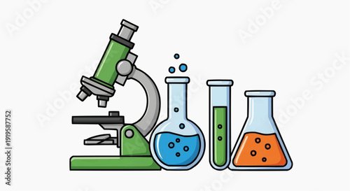 A colorful illustration of laboratory equipment for science and research