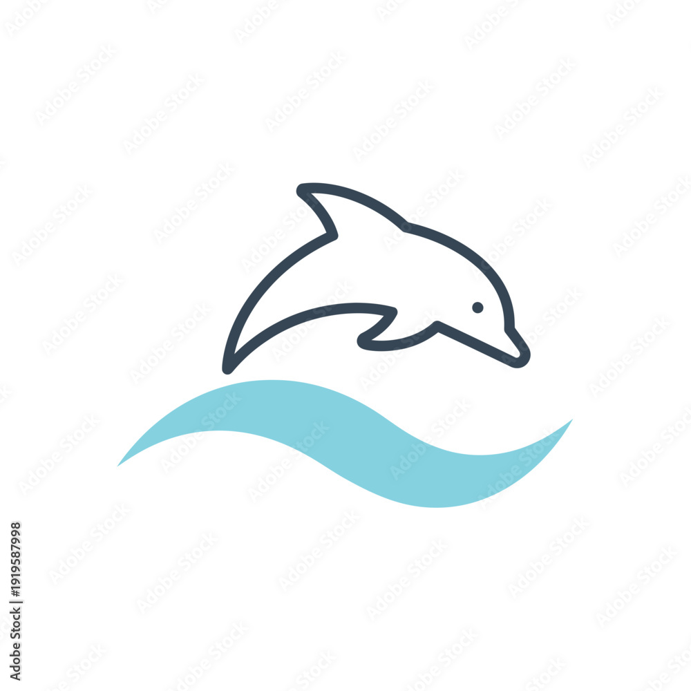 Fototapeta premium Water Wave Forming Dolphin Shape Ocean Icon