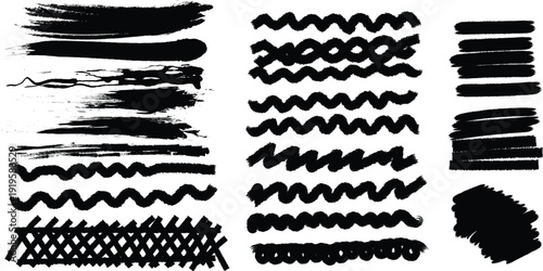 Wallpaper Mural Hand-Drawn Black Brush Strokes, Wavy Lines, and Grunge Textures for Creative Graphic Design Projects Torontodigital.ca