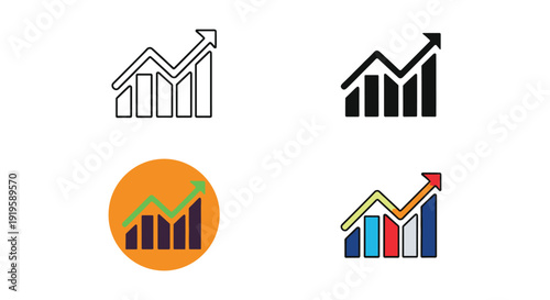 Four distinct icons representing upward financial and growth trends in business charts