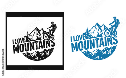 Mountain bicycle rider graphic designs with text