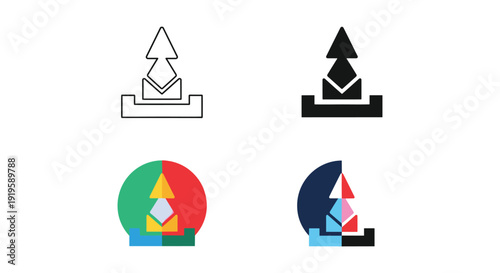 Geometric abstract icons featuring triangular shapes and colorful segmented designs