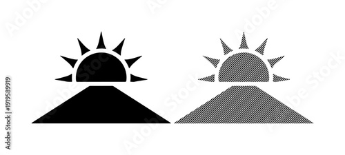 Sunrise icon with two variations, black and gray, symbolizing new beginnings and hope.