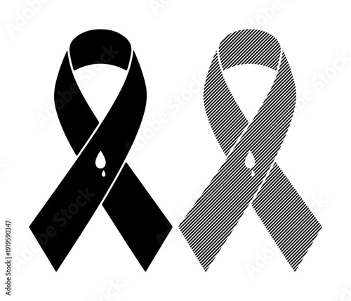 Symbolic ribbons representing grief and remembrance, with a teardrop detail.