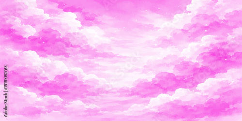 Beautiful abstract pink background featuring soft fluffy clouds in a bright summer sky with glowing sunlight and a clear ethereal atmosphere