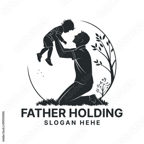 father holding logo design silhouette vector line art logo design
