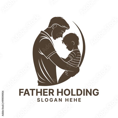 father holding logo design silhouette vector line art logo design
