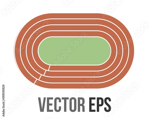 Top-down view of a standard athletic running track with multiple lanes and a green infield