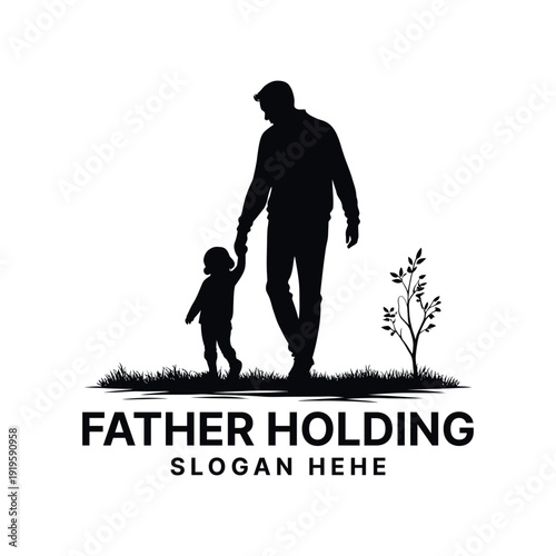 father holding logo design silhouette vector line art logo design

