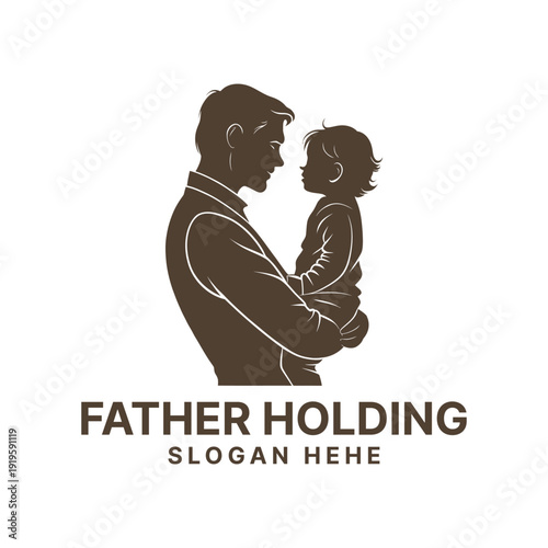 father holding logo design silhouette vector line art logo design
